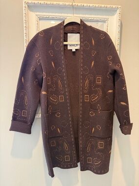 NVLT Chocolate Brown Open-Front Cardigan with Tan Accents